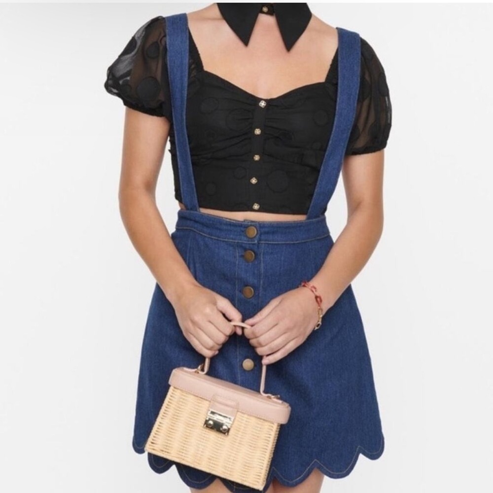 Smak Parlour Unique Vintage NWT NEW Denim Scallop Hem Suspender Mini Skirt Small